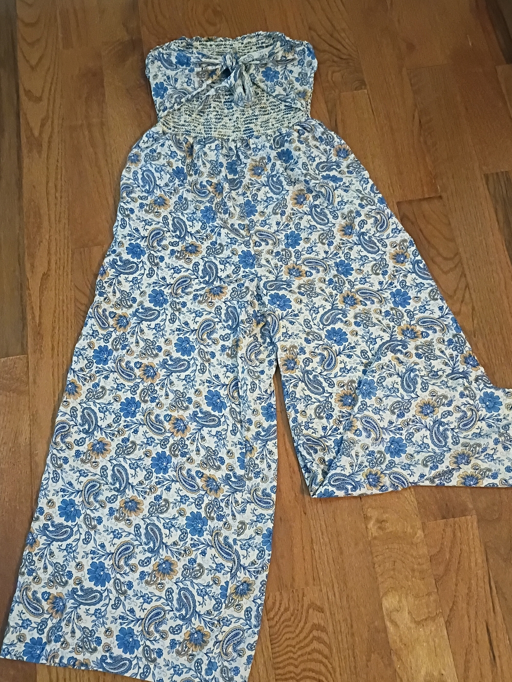 Blue Floral Strapless Wide-Leg Jumpsuit